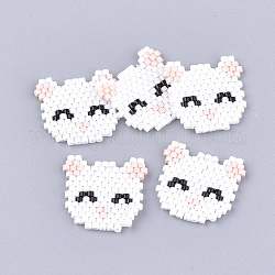 Perles de rocaille japonaises chaton fait à la main, motif de tissage, tête de chat, blanc, 18.5~19x20x2mm