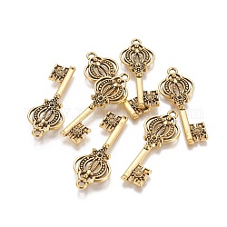 Pendente in lega stile tibetano,  cadmio& piombo libero, skeleton key, oro antico, 42x16x2mm, Foro: 2.5 mm