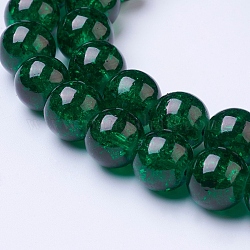 Fili di perline rotonde in vetro craquelé trasparente verde scuro a 1 filo, 10mm, Foro: 1.3~1.6 mm, circa 80pcs/filo, 31.4 pollice