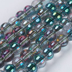 Abalorios de vidrio electroplate hebras, medio arco iris chapado, redondo, colorido, 10mm, agujero: 1 mm, aproximamente 40 pcs / cadena, 14.9 pulgada