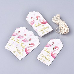 Etiquetas de regalo de papel, Etiquetas colgantes, con cordón de algodón, para boda / día de san valentín / acción de gracias, Rectángulo, patrón de flamenco, 9.5x4.5x0.05 cm, agujero: 5.3 mm, 50 PC / sistema
