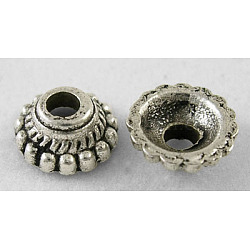 Tibetan Style Alloy Bead Caps, Lead Free & Nickel Free & Cadmium Free, Cone, Antique Silver, about 8mm in diameter, 3mm thick, hole: 2mm, Inner Diameter: 5mm