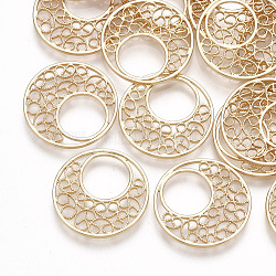 Brass Pendants, Filigree Findings, Flat Round, Real 18K Gold Plated, 18x1mm, Hole: 9mm