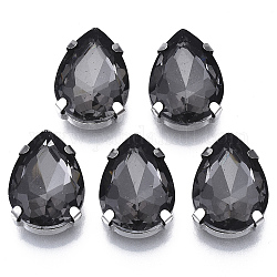 Cose en el rhinestone, Diamantes de imitación de cristal, Enlaces multifilares, con ajustes de acero inoxidable, accesorios de prendas de vestir, facetados, lágrima, diamante negro, 18x13x6.5mm, agujero: 1.2 mm