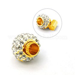 Brass Magnetic Clasps, with Polymer Clay Rhinestone Beads, Nickel Free, Rondelle, Golden, 17x15mm, Hole: 6mm