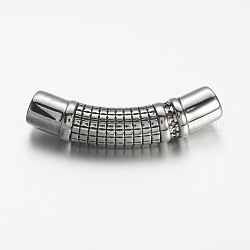 304 perline in acciaio inossidabile, perline tubo curvo, perline a tubo curvo, argento antico, 47x11x9mm, Foro: 6.5 mm