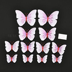 Decorazioni di farfalle artificiali 3d in plastica pvc, Con adesivo e magnete, Per i magneti del frigorifero o le decorazioni murali, magenta, 45~95x57~118x5mm, 12pcs/scatola