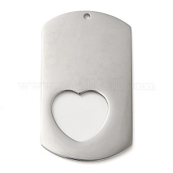 304 Stainless Steel Big Pendants, Stainless Steel Color, Rectangle Charm, Laser Cut, Heart, 50x29x1.5mm, Hole: 2mm