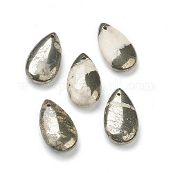 Perline pirite naturale, top forato, lacrima, 29.5~30x16.5~17x7~7.5mm, Foro: 1.5 mm