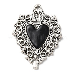 Pendente in lega, con smalto nero, argento antico, cuore, 41x29.5x2mm, Foro: 1.6 mm