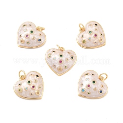 Eco-Friendly Brass Micro Pave Cubic Zirconia with Enamel Pendants, Long-Lasting Plated, Lead Free & Cadmium Free & Nickel Free, Real 18K Gold Plated, Heart, Real 18K Gold Plated, 18x18x4mm, Hole: 3mm