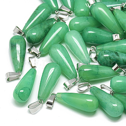 Teñidos colgantes de jade natural de malasia, con broches de presión de acero inoxidable, lágrima, 28~30x10~12mm, agujero: 6x4 mm