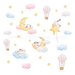 Superdant カラフルな雲ウサギの壁のステッカー月と星の壁の装飾熱気球壁デカールビニール壁アートデカール用ベビールーム寝室リビングルーム保育園幼稚園の装飾