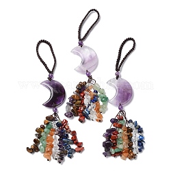 Decorazioni pendenti in ametista naturale lunare, ornamenti pendenti con cordoncino in nylon e nappe con gemme di pietre preziose, 150~155mm