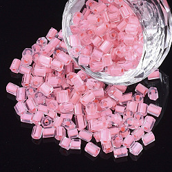 6/0 deux verre taillé perles de rocaille, hexagone, transparent couleurs arc en ciel à l'intérieur, rose, 3.5~5x3.5~4mm, Trou: 1mm, environ 4500 pcs / sachet 