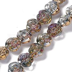 Chapelets de perles en verre électroplaqué, demi-plaqué, rose, selle marron, 12.5x14x9mm, Trou: 1mm, Environ 55 pcs/chapelet, 25.98'' (66 cm)