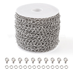 Yilisi DIY Chain Bracelet Necklace Making Kit, Including 304 Stainless Steel Curb Chains & Clasps & Jump Rings, Stainless Steel Color, Chain: 1 roll, about 32.8 Feet(10m)/roll