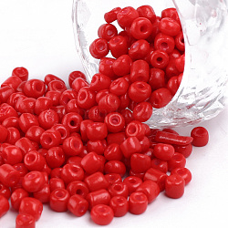 Perles de rocaille en verre, rouge, 6/0, 4~5x3~4mm, Trou: 1~2mm, environ 4500 pcs / sachet 