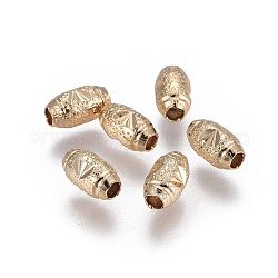 Perles de laiton texturées électroplaquées, Plaqué longue durée, ovale, or clair, 7x4mm, Trou: 1.8mm