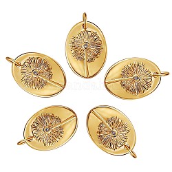 5個真鍮マイクロパヴェキュービックジルコニアペンダント  花とオーバル  ゴールドカラー  19.4x13.7mm