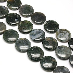 Natural Flat Round Moss Agate Beads Strands, 25x7mm, Hole: 1mm, about 16pcs/strand, 15.74inch
