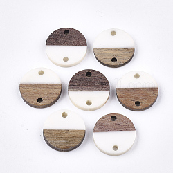 Conectores de eslabones de resina y madera de nogal, plano y redondo, blanco, 15~15.5x3~4mm, agujero: 1.8 mm