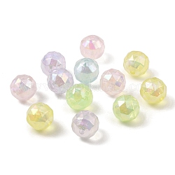 Placage uv perles acryliques transparentes, iridescent, ronde à facettes, couleur mixte, 15mm, Trou: 2.5mm