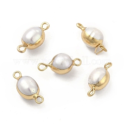 Verbindungsanhänger aus natürlichen Perlen, oval Verbinder, mit Messing-Doppelschlaufen, Licht Gold, 17~18x8~9 mm, Bohrung: 1.6~1.8 mm
