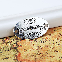 Alloy Connector Charms, Oval with Word handmade, Antique Silver, 19x32x1mm, Hole: 2mm