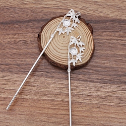 Eisen-Haar-Stick Zubehör, mit Fassung aus Legierungs-Cabochons, Bambus, Silber, 155x22x6 mm