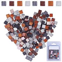 Cabuchones de cristal, Azulejos de mosaico, con polvo del brillo, Para decoración del hogar o manualidades de diy, cuadrado, color mezclado, 10x10x4.5mm, aproximamente 220 unidades / caja