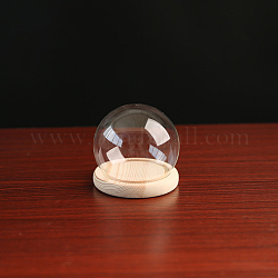 High Borosilicate Glass Dome Cover, Decorative Display Case, Cloche Bell Jar Terrarium with Wood Base, Clear, 100mm