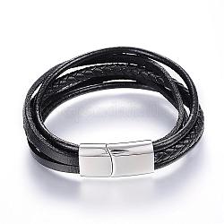 Pelle cavo braccialetto multi-filo, con 304 in acciaio inossidabile fermagli magnetici, nero, 8-1/4 pollice (215 mm) x 11x6.5 mm