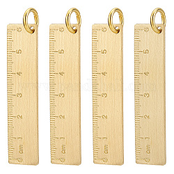DELORIGIN 4Pcs Small Metal Ruler Keychain 6cm Brass Gold Straight Ruler Bar Metric Measurement Tool Decoration Key Ring Ornaments Pendants Ruler Bookmark Keychain Accessories for Students Car