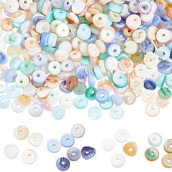 Nbeads 2 brins 4 couleurs brins de perles de coquillage naturel, teinte, plat rond, couleur mixte, 4x0.5~2.5mm, Trou: 0.8mm, Environ 100~115 pcs/chapelet, 7.58 pouce (19.25 cm), 0.5 brin / couleur