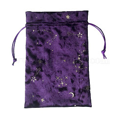 Bolsas de almacenamiento de terciopelo con estrella lunar y estampado en caliente, bolsa de embalaje de bolsas con cordón, Rectángulo, orquídea oscura, 180x130mm