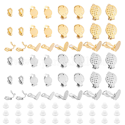 Dikosmetische 32 Stück 4 Stil 304 Edelstahl Clip-On Ohrring-Aufsätze, Ohrring-Pad-Einstellungen, mit 40 Stück Kunststoff-Ohrmuttern, golden, 12~22x6~15x7~9 mm, 8pcs / style