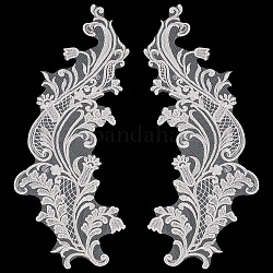 Gorgecraft 2Pcs 2 Style Rayon Embroidery Costume Accessories, Lace Applique Patch, Sewing Craft Decoration, Floral Pattern, Left/Right, White, 420x168x1.2mm, 1pc/style