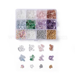 Kit per la creazione di gioielli con perline fai da te, includono perline di vetro e cristallo di quarzo naturale, quarzo rosa, quarzo fragola, avventurina verde, ametista, perline di chips di acquamarina naturale tinte, colore misto, 5~8x5~8mm, Foro: 0.3 mm, 8style, 13 g / stile, 104g