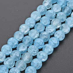 Chapelets de perles en verre craquelé, teints et chauffée, mat, ronde, bleuet, 8mm, Trou: 1.2mm, Environ 50~51 pcs/chapelet, 15.35 pouce (39 cm)