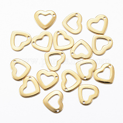 201 Stainless Steel Open Heart Charms, Cut-Out, Hollow, Golden, 10x11x1mm, Hole: 1mm