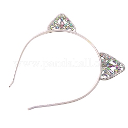 Banda para la cabeza de rhinestone de cristal de aleación de oreja de gato, accesorios para el cabello para mujeres y niñas, Platino, Sin tamaño
