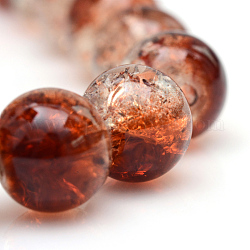 Cuisson peints en verre craquelé brins de perles, ronde, selle marron, 6mm, Trou: 1.3~1.6mm, Environ 133 pcs/chapelet, 31.4 pouce