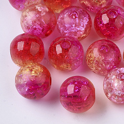 Perles en acrylique transparentes craquelées, ronde, cramoisi, 10mm, Trou: 2mm, environ 943pc / 500g