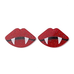 Pendentifs en acrylique imprimé opaque, avec des poudres de paillettes, charme de lèvre, rouge, 26.5x41.5x2.2mm, Trou: 1.6mm