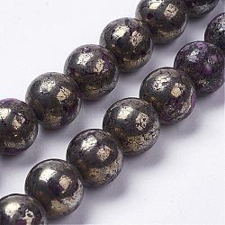 Chapelets de perles de pyrite naturelle , teinte, ronde, bleu violet, environ 12~12.5 mm, Trou: 2mm, Environ 16 pcs/chapelet, 8 pouce (20.5 cm)