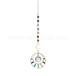 7 chakra décorations pendentif en perles de pierres mélangées naturelles et synthétiques, décorations suspendues en forme de larme de verre et d'anneau en laiton, 245mm