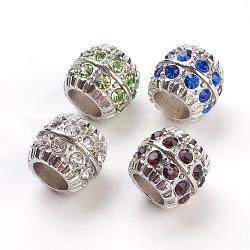 Mixed Alloy Rhinestone European Beads, Large Hole Drum Beads, Platinum Metal Color, 13~14x12mm, Hole: 6mm