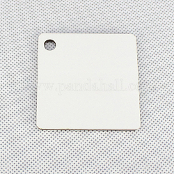 Porte-clés en mdf vierge double face par sublimation, avec des pendentifs en bois dur de forme carrée et des porte-clés fendus en fer, blanc, 5x5x0.3 cm