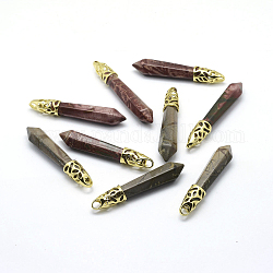 Assorted Natural Picasso Stone/Picasso Jasper Big Pendants, with Brass Findings, Faceted, Natural, Mixed Color, Size: about 58~66mm long, 10mm wide, hole: 4mm wide, 5mm long